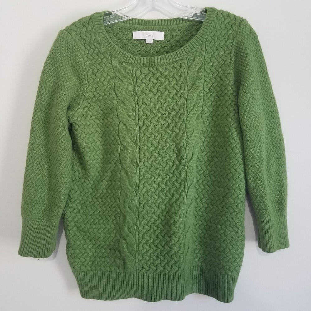 LOFT Green Knitted Crew 3/4 Sleeve Neck Sweater - Picture 2 of 6